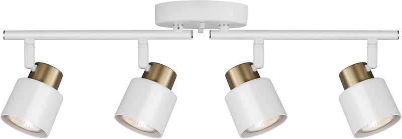 CRAFTRONOS 4 Light Track Lighting Kit, Matte White Brass Finish Adjustable with Modern Flush Mount Ceiling Spotlight for Kitchen,Dining,Living Room,Home Improvement - Image 1